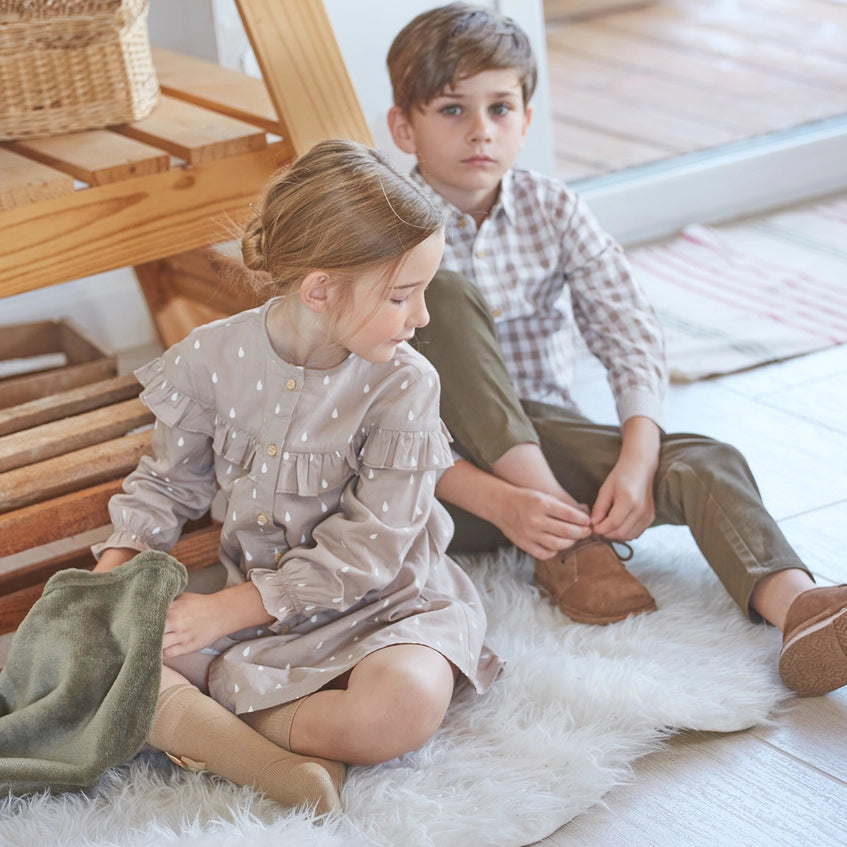 Boy's Brown and White Checkered Shirt with Classic Collar