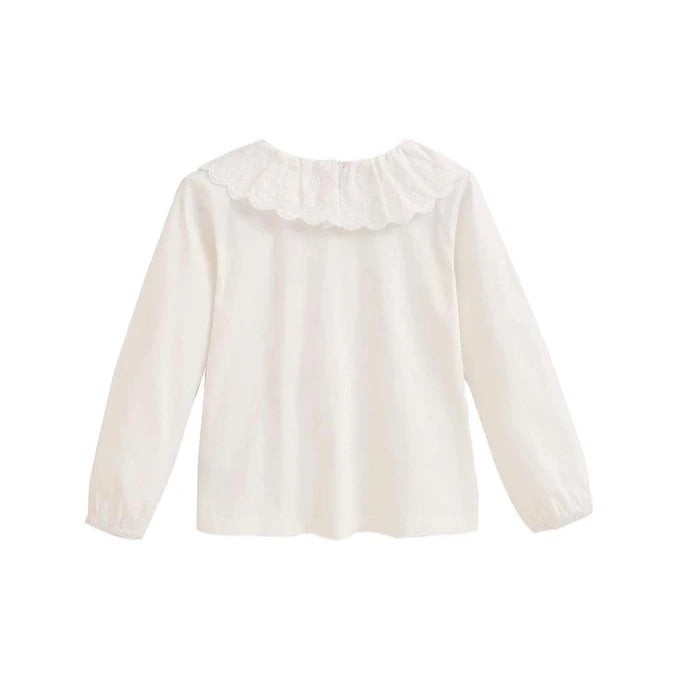 Girls' White Long Sleeve Blouse with Ruffle