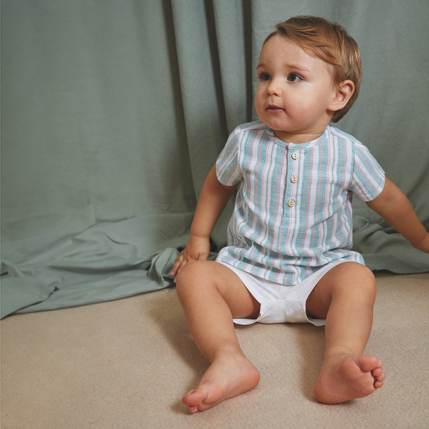 Green and pink striped baby boy set