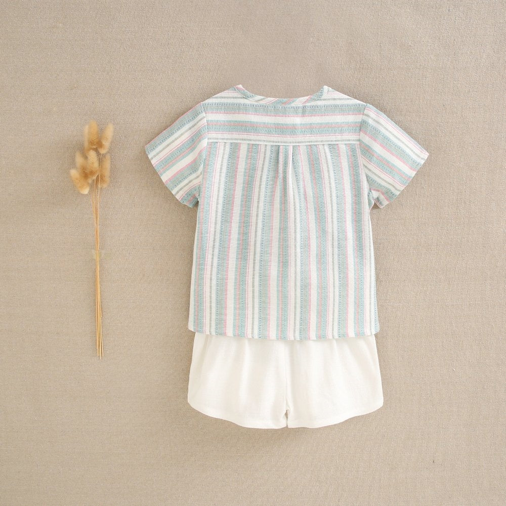 Green and pink striped baby boy set