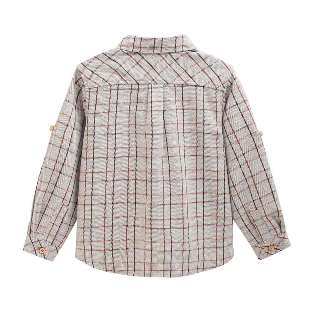 Grey Boy's Shirt with Three-Colour Checks