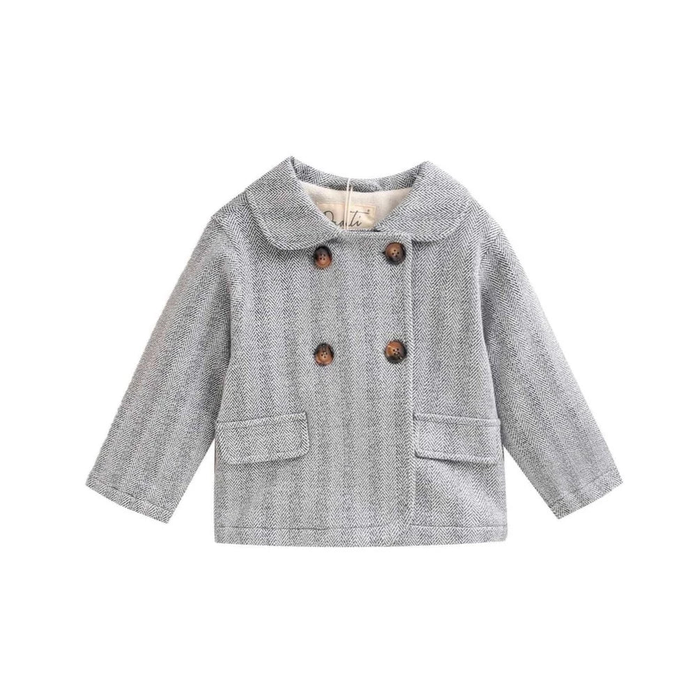 Grey Herringbone Print Boy's Baby Coat