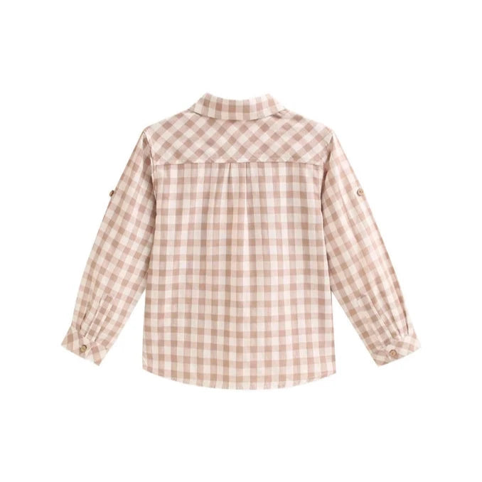 Boy's Brown and White Checkered Shirt with Classic Collar