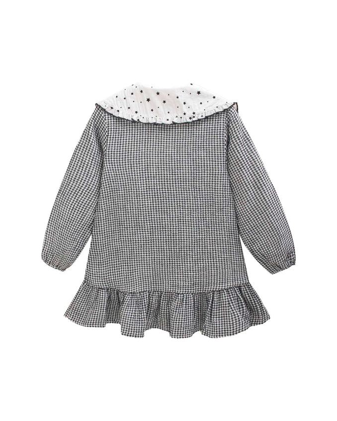 Vichy Black and White Checkered Peter Pan Collar Girl's Dress