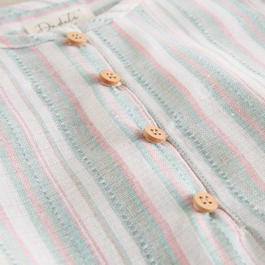 Boy's Shirt with Mao Collar and Stripes in Green and Pink